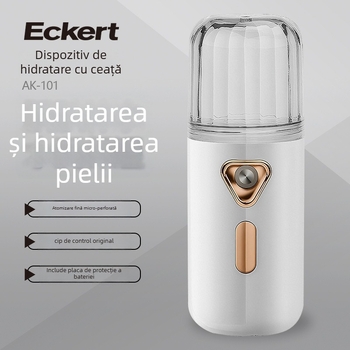 Dispozitiv de hidratare a feței cu pulverizare — ceață rece, treaptă 1, volum mare de ceață cu particule fine, baterie încorporată 100–300 mAh, durată de ceață peste 180 s
