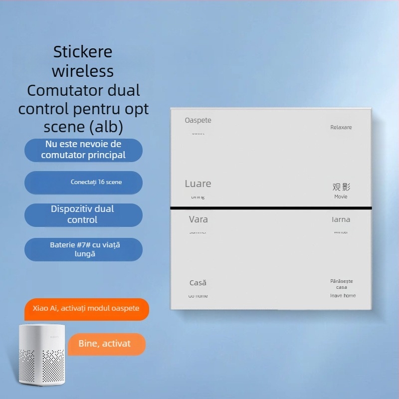 Întrerupător wireless inteligent cu Bluetooth Mesh, conectare la aplicația Mijia, control dual, fără cabluri