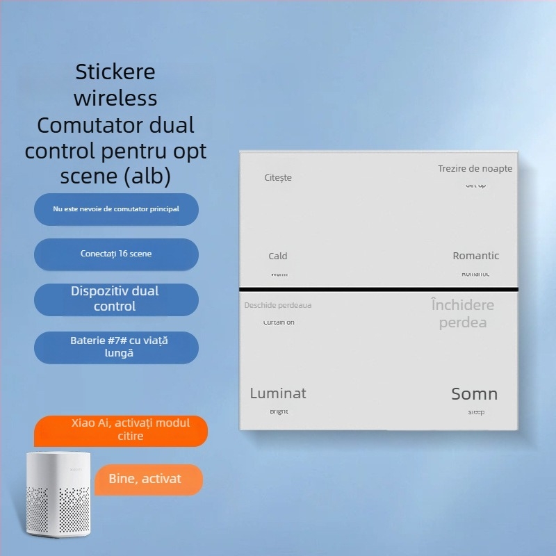 Întrerupător wireless inteligent cu Bluetooth Mesh, conectare la aplicația Mijia, control dual, fără cabluri