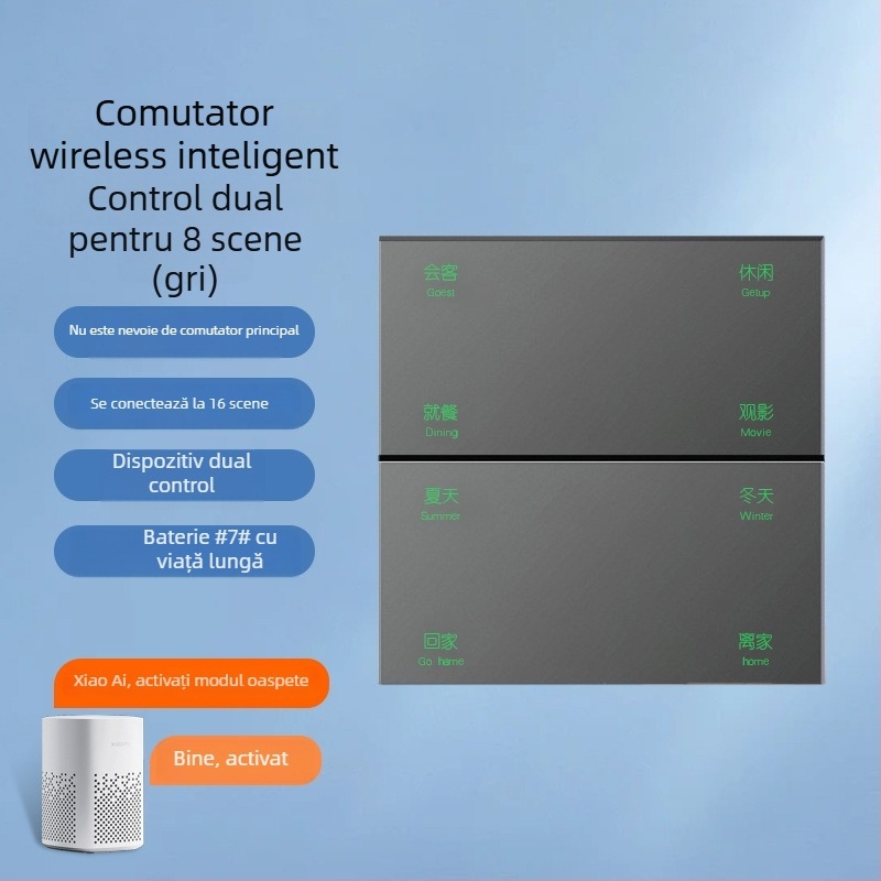 Întrerupător wireless inteligent cu Bluetooth Mesh, conectare la aplicația Mijia, control dual, fără cabluri