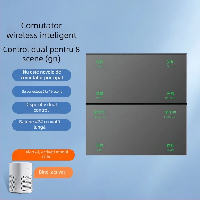 Întrerupător wireless inteligent cu Bluetooth Mesh, conectare la aplicația Mijia, control dual, fără cabluri