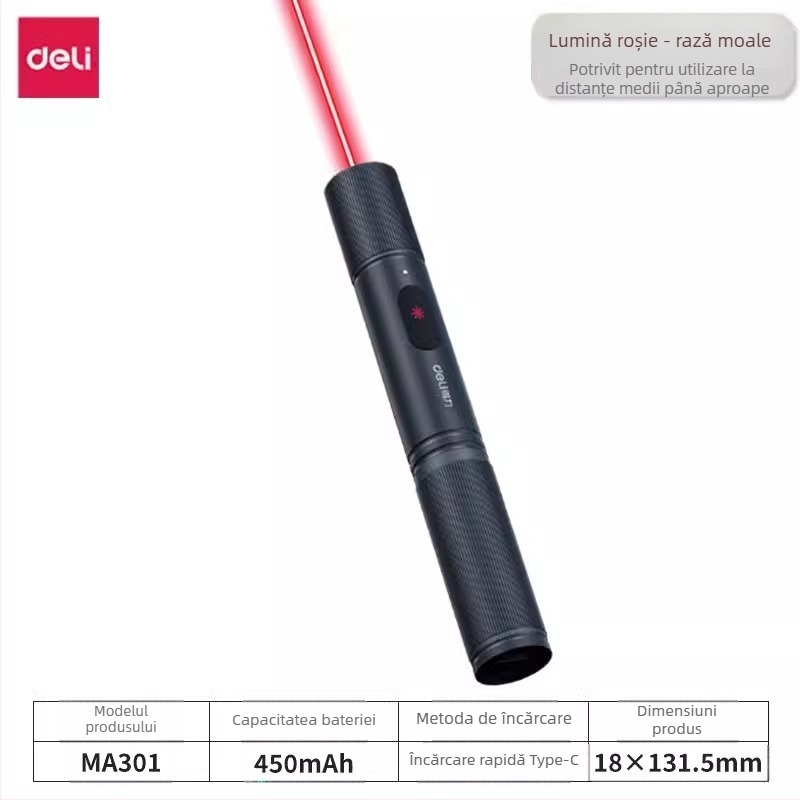 Pointer laser reîncărcabil (raza 200 m, Deli)