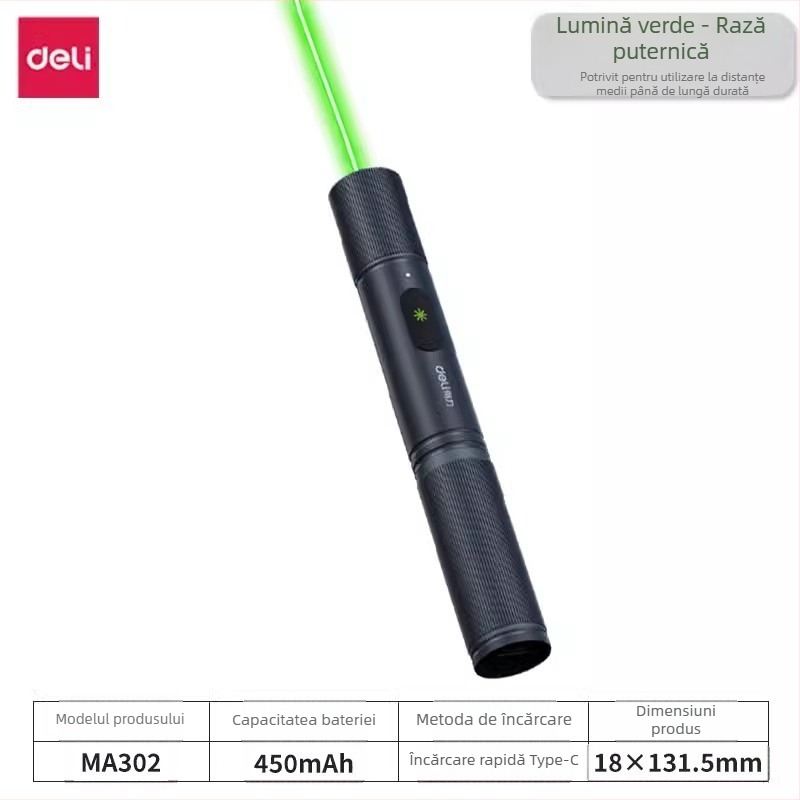 Pointer laser reîncărcabil (raza 200 m, Deli)