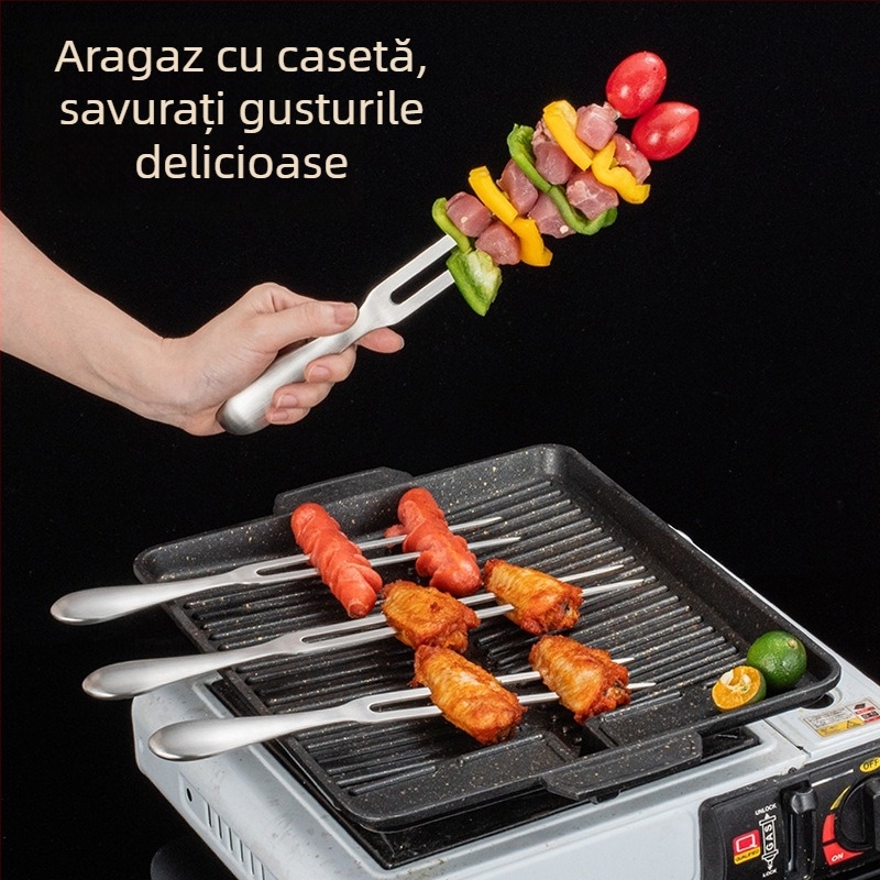Tianqi Furculiță de grătar din oțel inoxidabil 304, în formă de U – pentru uz casnic, cu vârfuri groase, pentru friptură, coapsă de miel și bucăți de miel
