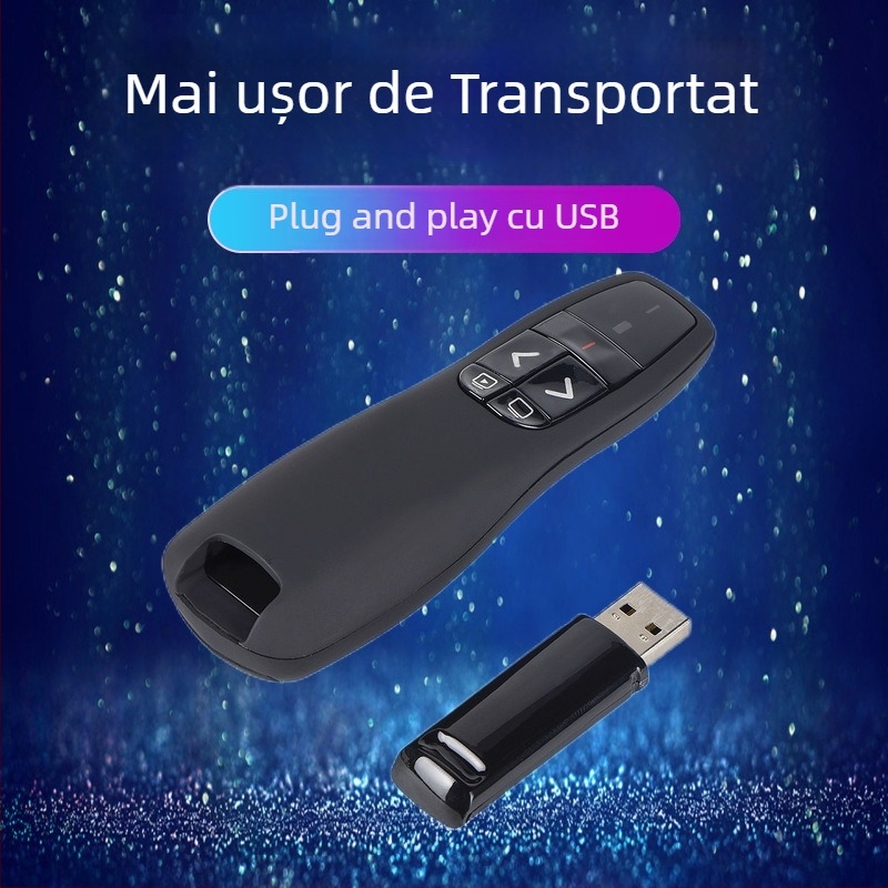 Stylus de răsfoire a paginilor 2.4G cu laser pentru prezentări PPT, predare și discursuri — Brand Tencenta, distanța laser 50 m, lungimea de undă 5 nm, baterie AAA