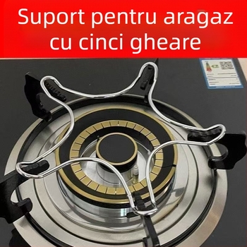 Suport universal din oțel inoxidabil pentru vase pe plita cu gaz, antiderapant; compatibil cu wok, oale de supă și oale de lapte; design cu cinci și patru dinți