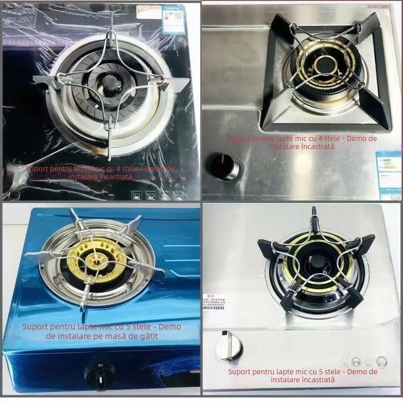 Suport universal din oțel inoxidabil pentru vase pe plita cu gaz, antiderapant; compatibil cu wok, oale de supă și oale de lapte; design cu cinci și patru dinți