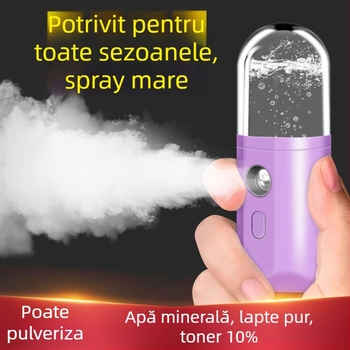 Umidificator facial portabil cu pulverizare nano, reîncărcabil, timp de ceață peste 180 de secunde, 3 trepte