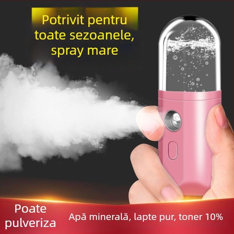 Umidificator facial portabil cu pulverizare nano, reîncărcabil, timp de ceață peste 180 de secunde, 3 trepte