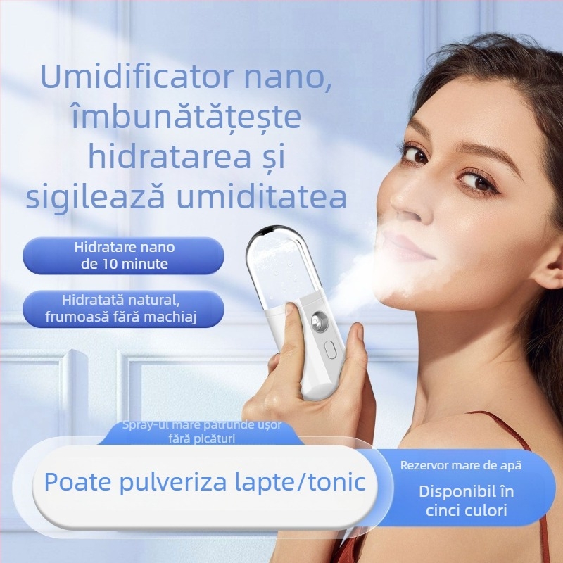 Umidificator facial portabil cu pulverizare nano, reîncărcabil, timp de ceață peste 180 de secunde, 3 trepte