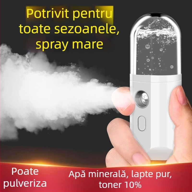 Umidificator facial portabil cu pulverizare nano, reîncărcabil, timp de ceață peste 180 de secunde, 3 trepte