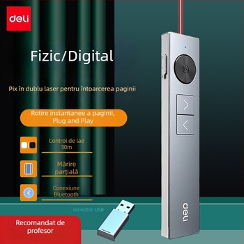 Deli 50682W Pix pentru întoarcerea paginilor cu telecomandă PPT, cu lupă, laser multifuncțional, rază 200 m, lungime de undă 650 nm, baterie Li-ion reîncărcabilă