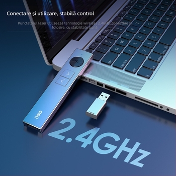 Deli 50682W Pix pentru întoarcerea paginilor cu telecomandă PPT, cu lupă, laser multifuncțional, rază 200 m, lungime de undă 650 nm, baterie Li-ion reîncărcabilă