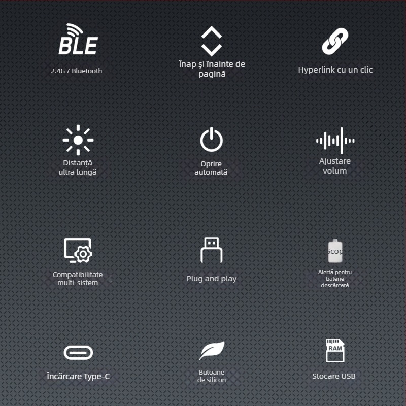 Punctător de predare din aliaj de aluminiu, fără fir, 2.4G/Bluetooth, distanță laser 100 m, lungime de undă 650 nm, baterie 180 mA