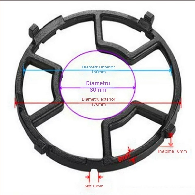 Suport pentru plită cu gaz, suport antiderapant pentru oale și wok, model TY-919, fontă, montaj direct, greutate aproximativ 400 g, origine Shunde, Foshan