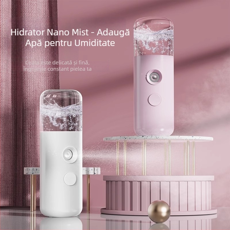 Dispozitiv portabil pentru hidratarea feței cu ceață nano și injecție de oxigen, spray cald și rece, control în 3 trepte