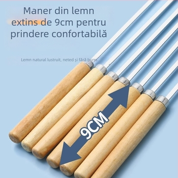 Bețe de grătar din oțel inoxidabil cu mâner din lemn, reutilizabile