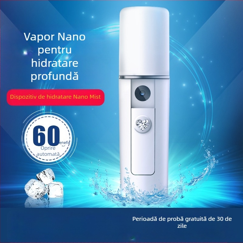 Dispozitiv de hidratare cu nano-spray pentru față, aparat portabil de înfrumusețare reîncărcabil, ceață rece, umidificator facial, timp de ceață 31-60 s, baterie încorporată 100-300 mAh, autonomie 1-3 h