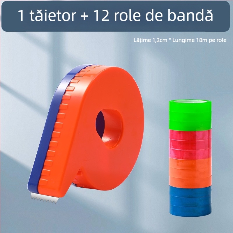 Tăietor manual pentru bandă transparentă, modelul 985, acceptă lățimi de bandă de 1 cm și 1,2 cm, pachet de 12 role