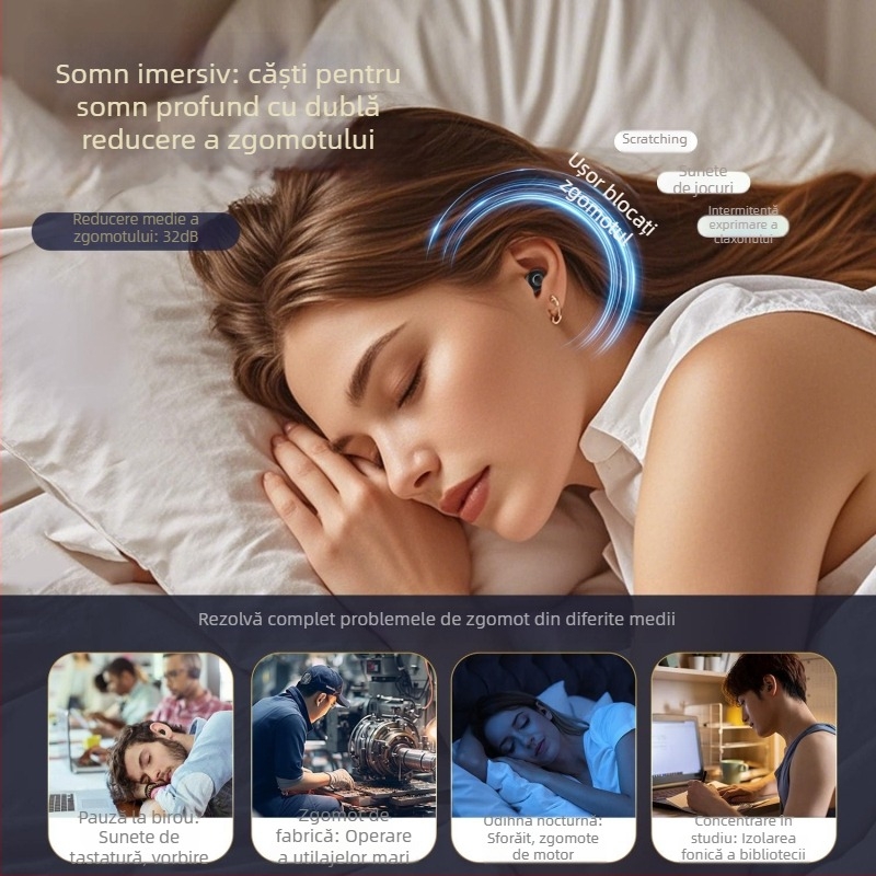 Dopuri de urechi din silicon pentru somn — reducere zgomot 32 dB, izolare fonică, ajutor pentru somn, ambalaj cadou