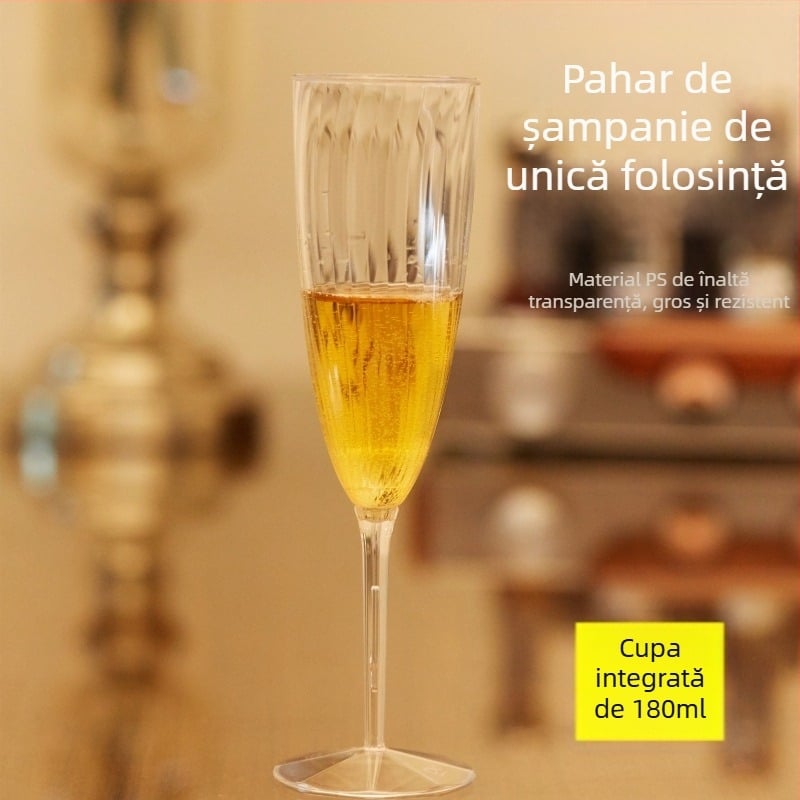 Pahar de unică folosință goblet pentru șampanie și vin roșu, plastic, 201–300 ml, pentru uz casnic
