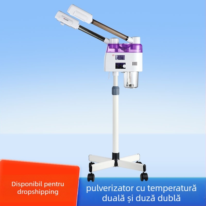 Aparat facial cu aburi cu două conducte, spray fier/cald, baterie încorporată, 5 trepte de reglare, ceață până la 10 secunde