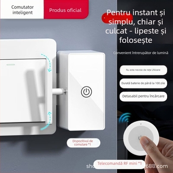 Intrerupător wireless cu telecomandă — pentru uz interior; (Brand: Personalizabil; Tip: control wireless; Tip întrerupător: întrerupător cu telecomandă; Temperatura de lucru: Normal locuință; Domeniu de aplicare: Interior)