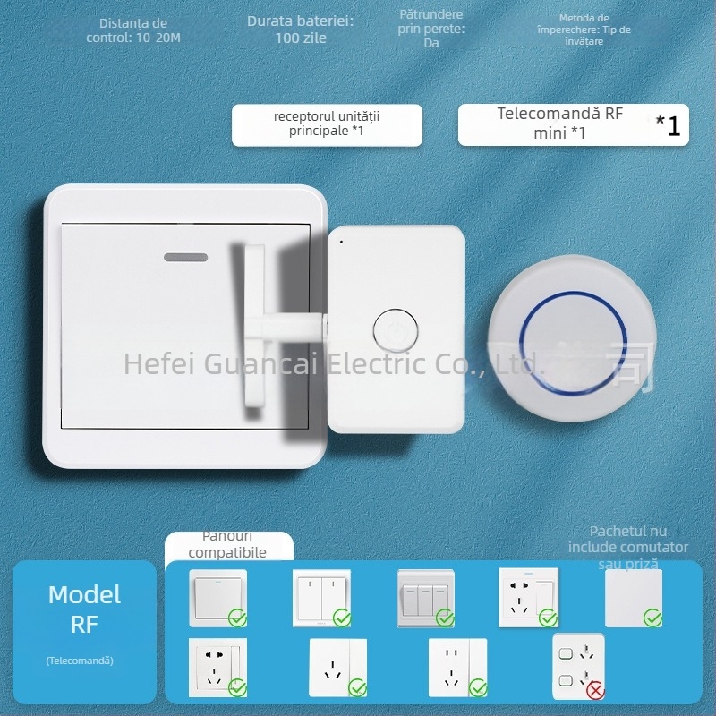 Intrerupător wireless cu telecomandă — pentru uz interior; (Brand: Personalizabil; Tip: control wireless; Tip întrerupător: întrerupător cu telecomandă; Temperatura de lucru: Normal locuință; Domeniu de aplicare: Interior)