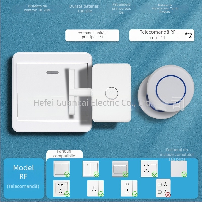 Intrerupător wireless cu telecomandă — pentru uz interior; (Brand: Personalizabil; Tip: control wireless; Tip întrerupător: întrerupător cu telecomandă; Temperatura de lucru: Normal locuință; Domeniu de aplicare: Interior)
