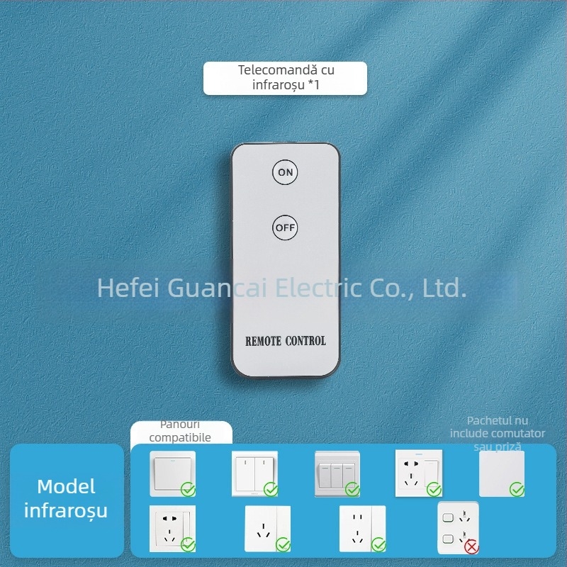 Intrerupător wireless cu telecomandă — pentru uz interior; (Brand: Personalizabil; Tip: control wireless; Tip întrerupător: întrerupător cu telecomandă; Temperatura de lucru: Normal locuință; Domeniu de aplicare: Interior)