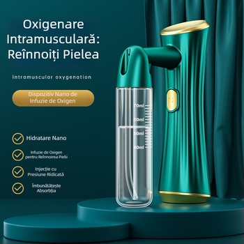 Dispozitiv portabil de infuzie cu oxigen pentru față, cu spray albastru și esență hidratantă — 1 treaptă, pulverizare rece, carcasă ABS, baterie încorporată 300–500 mAh, timp de ceață ≤10 s
