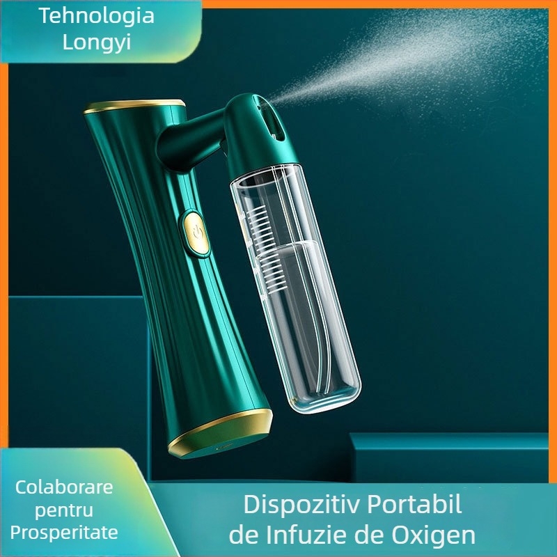 Dispozitiv portabil de infuzie cu oxigen pentru față, cu spray albastru și esență hidratantă — 1 treaptă, pulverizare rece, carcasă ABS, baterie încorporată 300–500 mAh, timp de ceață ≤10 s