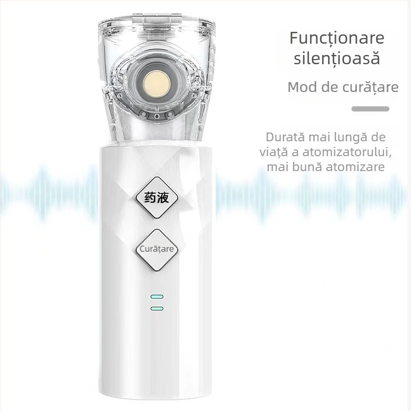 Nebulizator manual pentru uz casnic, atomizator portabil pentru copii, 2.7 μm picături, baterie încorporată, pulverizare rece, două trepte de viteză, timp de ceață peste 180 s
