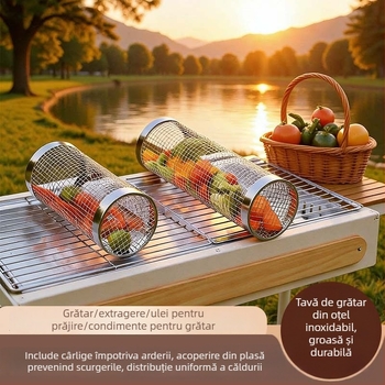 Rețea rotundă din oțel inoxidabil pentru grătar – portabilă, anti-rugină, cilindrică; origine: Chaozhou; proces de fabricație: întindere, sudură în puncte, ștanțare