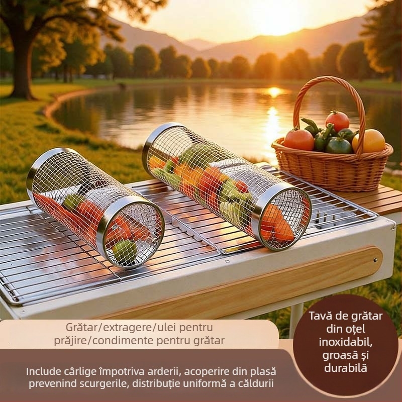 Rețea rotundă din oțel inoxidabil pentru grătar – portabilă, anti-rugină, cilindrică; origine: Chaozhou; proces de fabricație: întindere, sudură în puncte, ștanțare