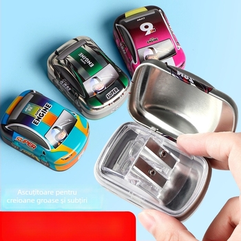 Ascuțitor de creioane cu două găuri, manual, design de mașinuță mini, model X258, pentru copii 0–14 ani, unisex