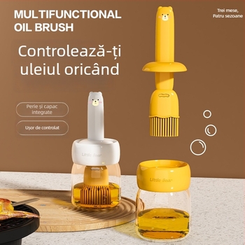 Perie de grătar din silicon cu recipient de ulei încorporat, rezistentă la temperaturi înalte, instrument de bucătărie alimentară