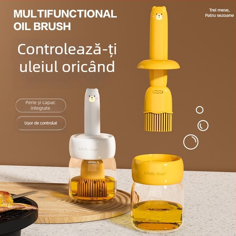 Perie de grătar din silicon cu recipient de ulei încorporat, rezistentă la temperaturi înalte, instrument de bucătărie alimentară