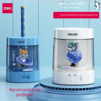 Ascuțitor electric de creioane, Deli, model 68665686706866968658a, corp din plastic, trei viteze: gros/mediu/fin