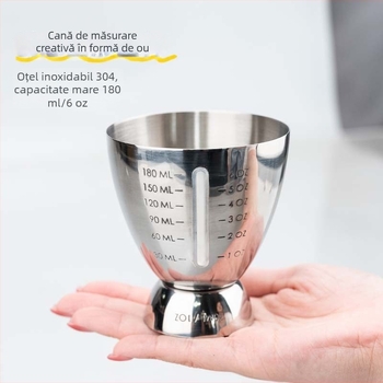Cană de măsurat din oțel inoxidabil, în formă de ou, cu scară, BINLUO, 80 g