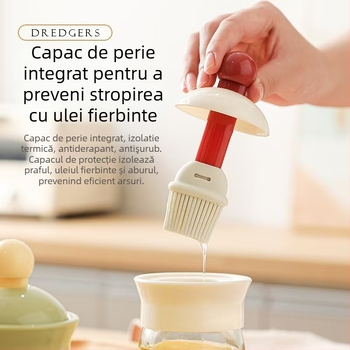 Perie dublu funcțională pentru sticla de ulei, cu mâner din silicon și cap PP, pentru bucătărie și grătar