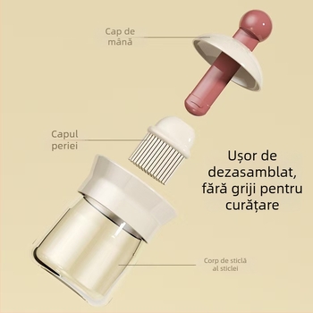 Perie dublu funcțională pentru sticla de ulei, cu mâner din silicon și cap PP, pentru bucătărie și grătar