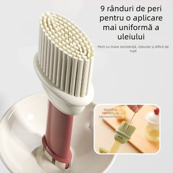 Perie dublu funcțională pentru sticla de ulei, cu mâner din silicon și cap PP, pentru bucătărie și grătar
