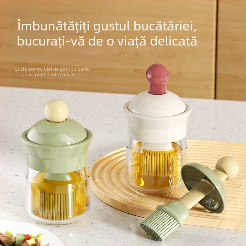Perie dublu funcțională pentru sticla de ulei, cu mâner din silicon și cap PP, pentru bucătărie și grătar