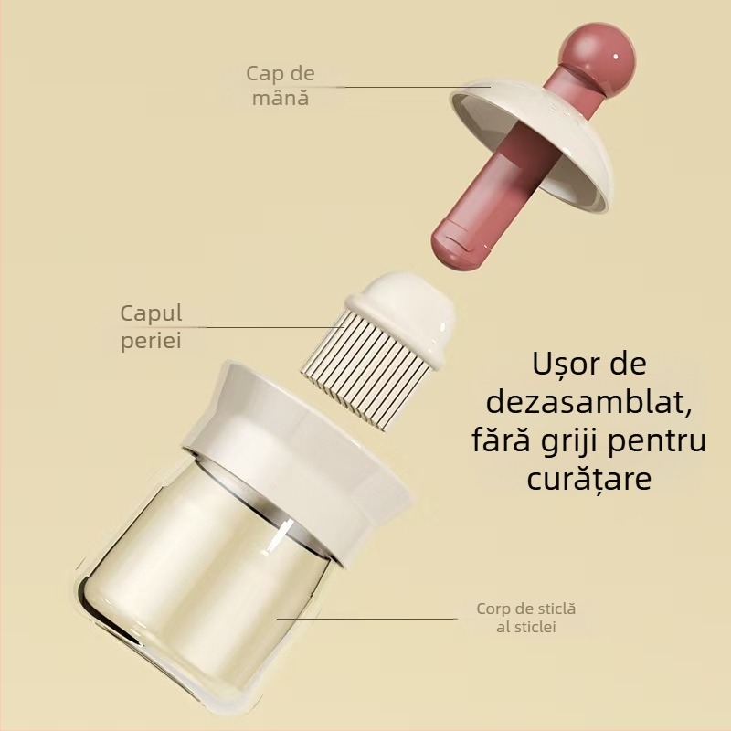 Perie dublu funcțională pentru sticla de ulei, cu mâner din silicon și cap PP, pentru bucătărie și grătar