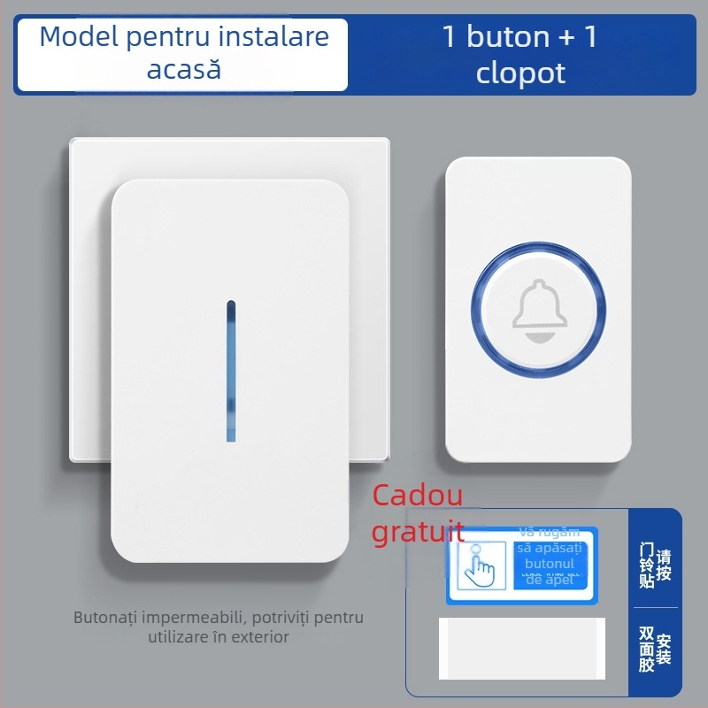 Sonerie fără fir pentru casă – auto-generatoare, fără baterie, impermeabilă, rază ultra-lungă pentru seniori, 110-220V