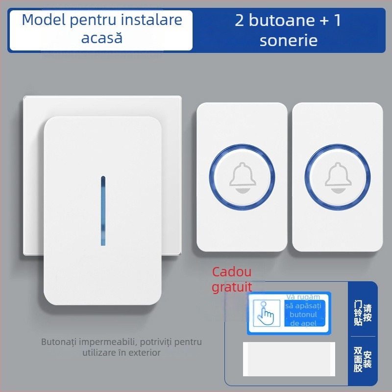 Sonerie fără fir pentru casă – auto-generatoare, fără baterie, impermeabilă, rază ultra-lungă pentru seniori, 110-220V
