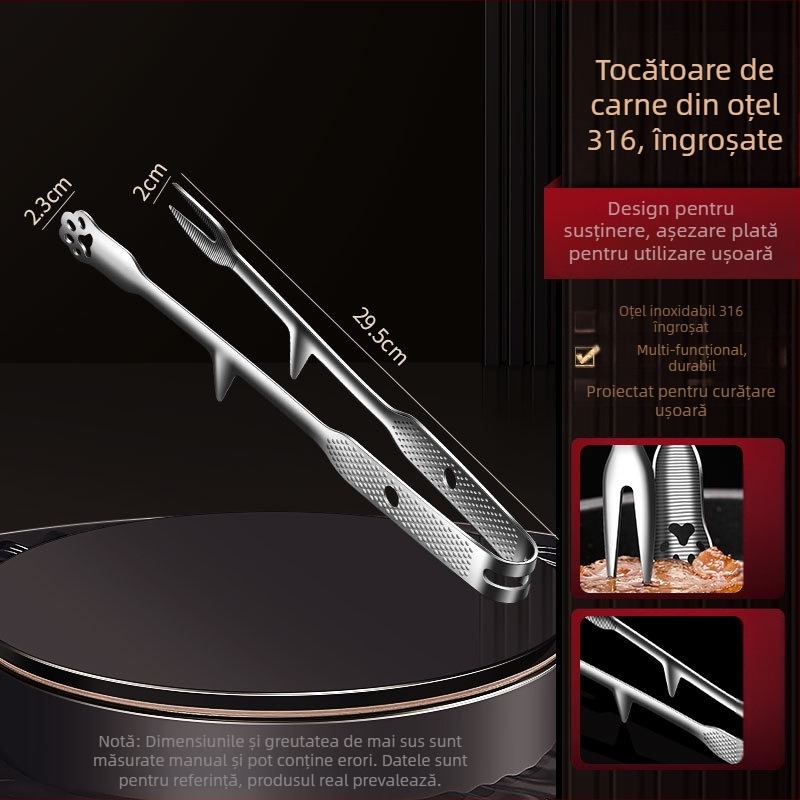 Clește pentru grătar din oțel inoxidabil 316 cu furculiță, extensibil, multifuncțional, antiderapant, rezistent la căldură