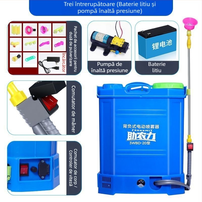 Spray electric de tip rucsac pentru agricultură, presiune înaltă, baterie litiu-ion (Brand: Powerful Factory; Dimensiuni: vezi detalii; Scop: Protecția plantelor)