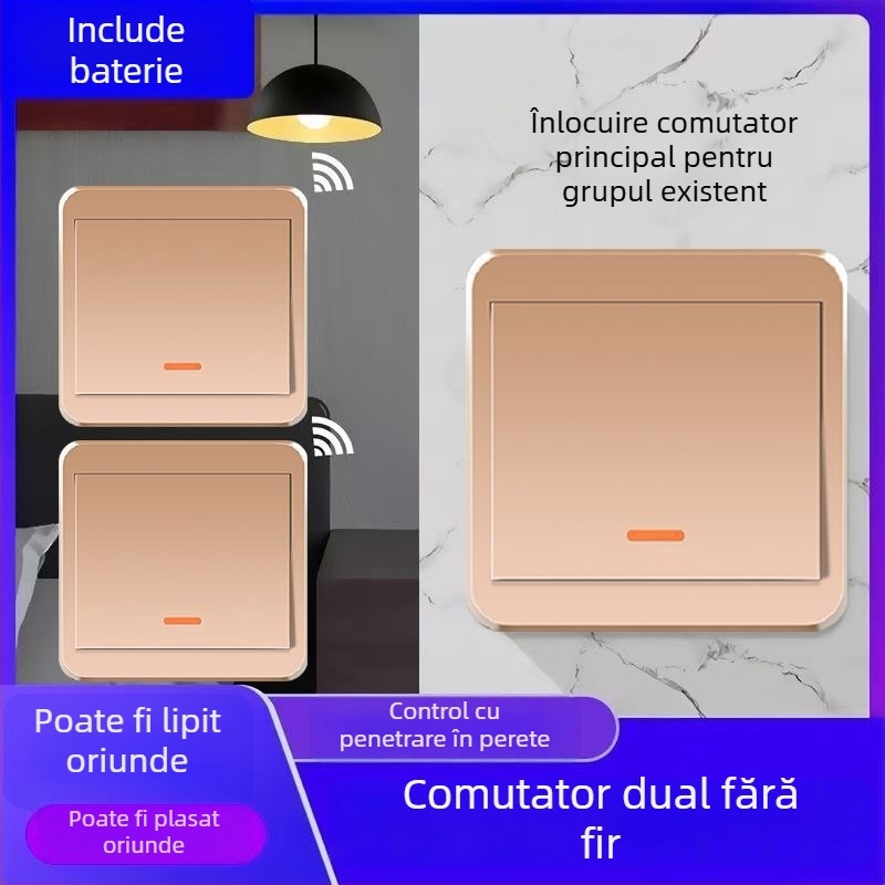 Întrerupător wireless pentru iluminare 220V, control dual, panou autoadeziv (fără cablare)